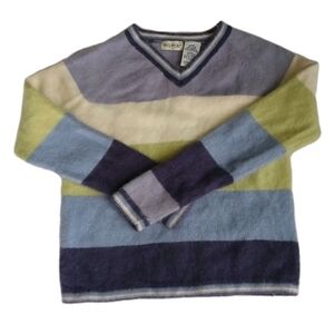White Stag Angora Lambswool Blend Vneck Sweater Striped Purple Green Women's S S